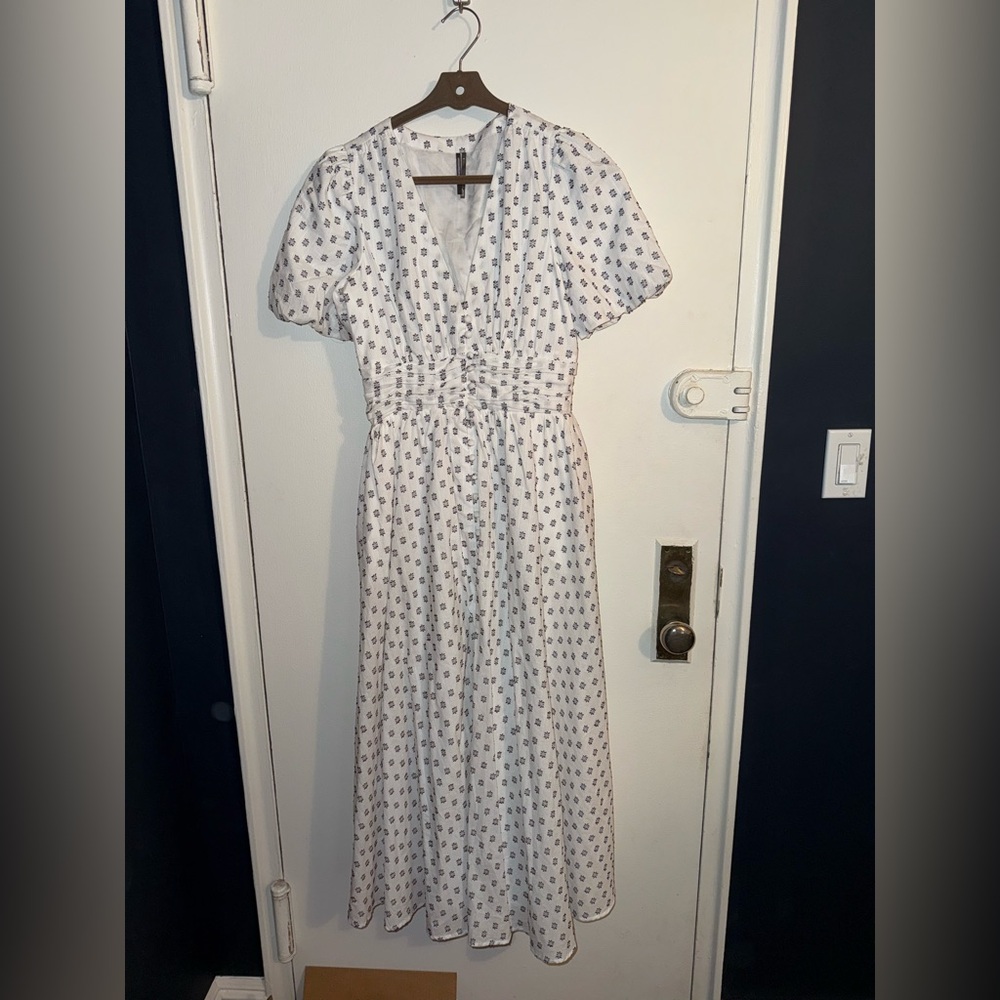 Anthropologie White and Blue Midi Dress